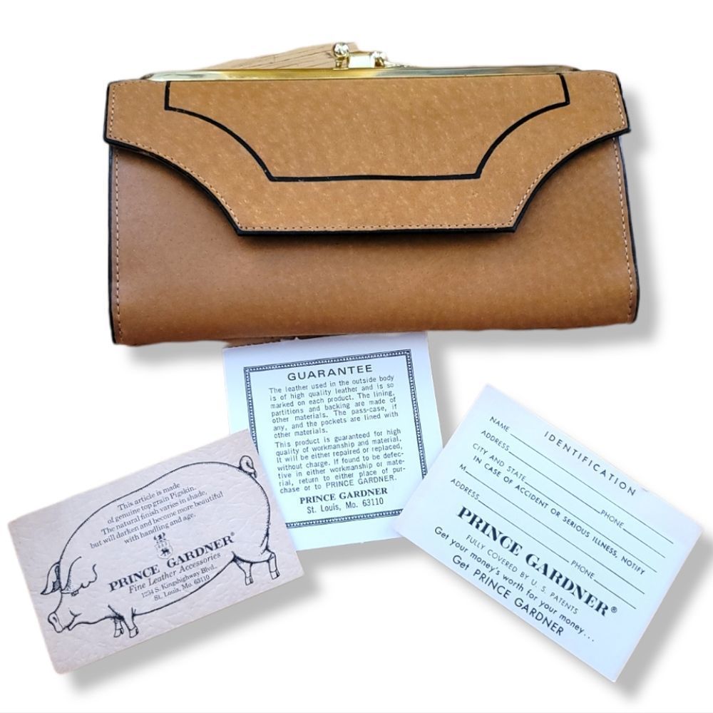 Vintage New Prince Gardner snap checkbook wallet tan pink interior